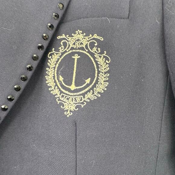 J. Crew Collection Relaxed Blazer Crest Embellishment In Wool-Blend Navy 12 NWT - Picture 3 of 13